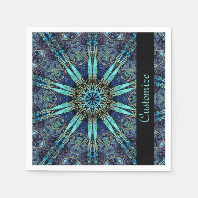 Serviette Jetable Bohème Turquoise Floral Star Motif serviettes 2 (Devant)