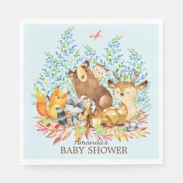 Serviette Jetable Bois Animaux Baby shower Papier Naples (Devant)