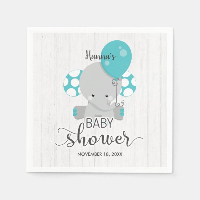 Serviette Jetable Bois et éléphant Turquoise Baby shower neutre genr (Devant)