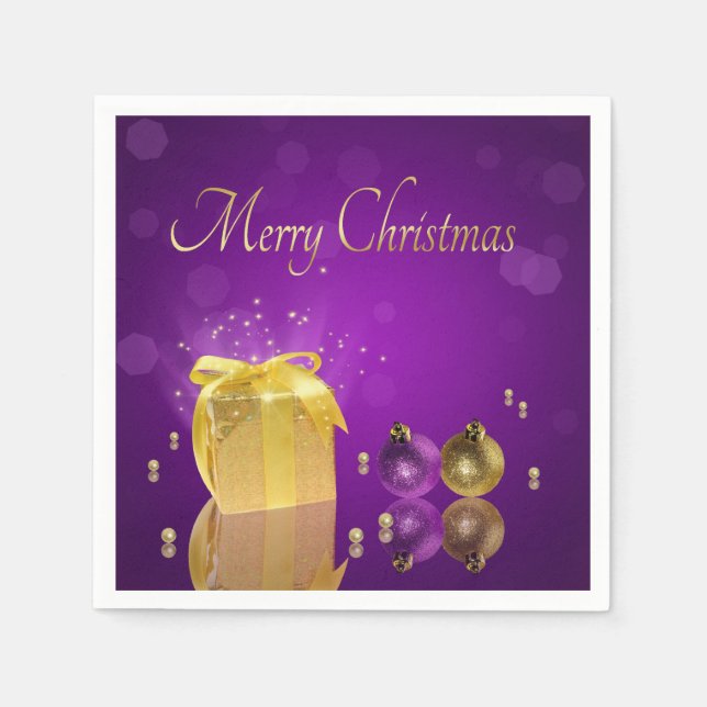 Serviette Jetable Boîte cadeau de Noël doré (Devant)