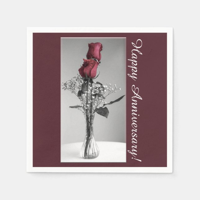 Serviette Jetable Bon anniversaire de Mariage | Red Roses photo (Devant)