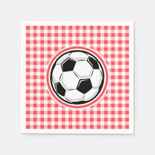 Serviette Jetable Boule de soccer; En vichy rouge et blanc