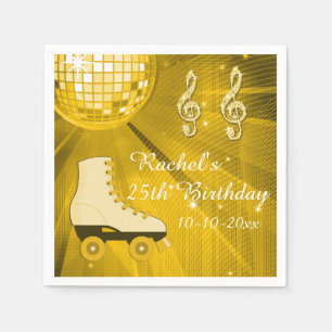 Serviette Jetable Boule disco et patins à roulettes 25e anniversaire