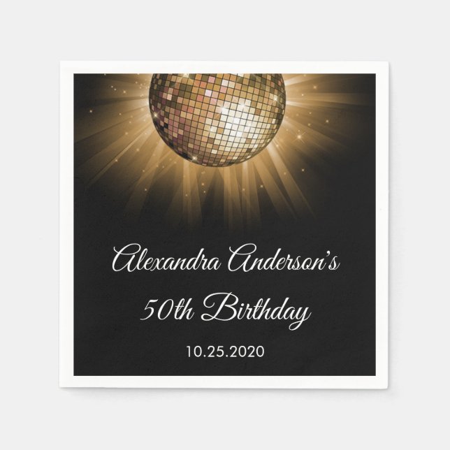 Serviette Jetable Boule Disco Gold 50th Birthday Party (Devant)