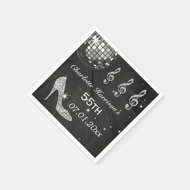 Serviette Jetable Boule Disco Noir/Argent et talons d'étincelle 55e (Coin)