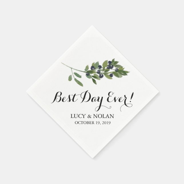 Serviette Jetable Branche d'olive aquarelle | Meilleur Jour Jamais ! (Coin)