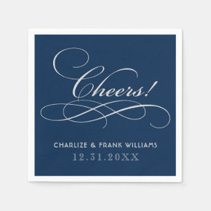 Serviette Jetable Bravo Marine Blue Silver Calligraphie Personnalisé