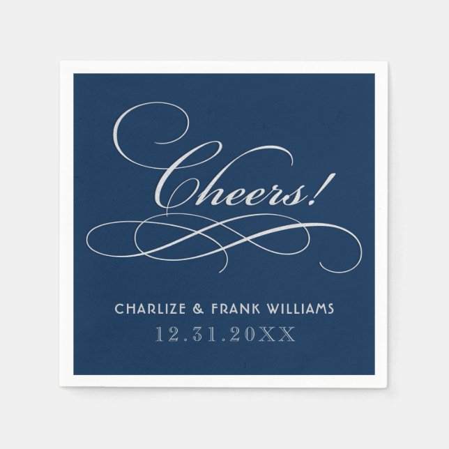 Serviette Jetable Bravo Marine Blue Silver Calligraphie Personnalisé (Devant)