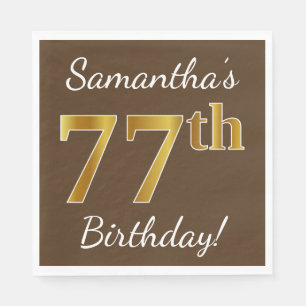 Serviette Jetable Brown, Faux Gold 77e anniversaire + Nom personnali