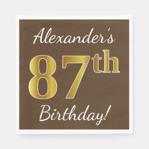 Serviette Jetable Brown, Faux Gold 87e anniversaire + Nom personnali