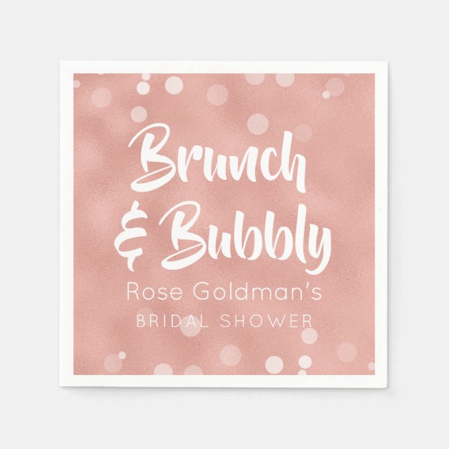 Serviette Jetable Brunch et Fête des mariées Bubbly Rose Gold (Devant)