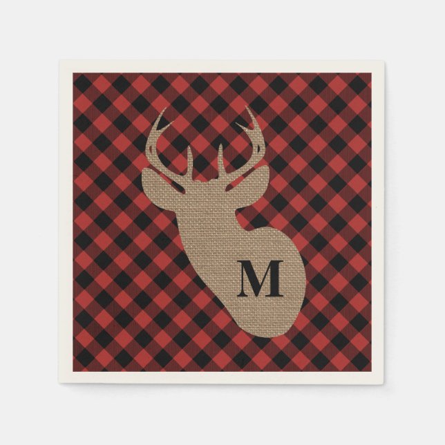 Serviette Jetable Buffalo Plaid and Burlap Monogram Deer (Devant)