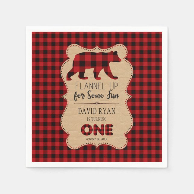 Serviette Jetable Buffle rouge Plaid Anniversaire ONE Custom (Devant)