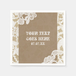 Serviette Jetable Burlap & White Floral Lace Élégant Mariage rustiqu