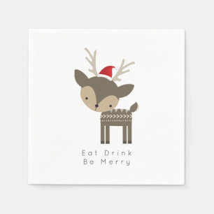 Serviette Jetable Buvez Soit Joyeux Cerf De Noël Dans Le Chapeau Ro