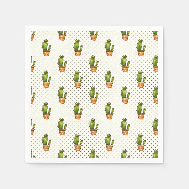 Serviette Jetable Cactus et Motif de point de polk Succulent (Devant)