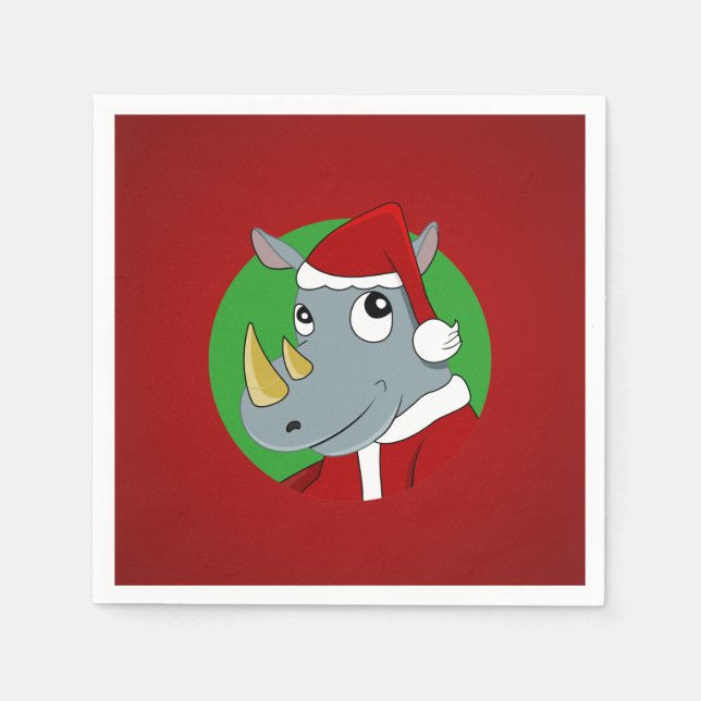 Serviette Jetable Caricature de rhinocéros de Noël (Devant)