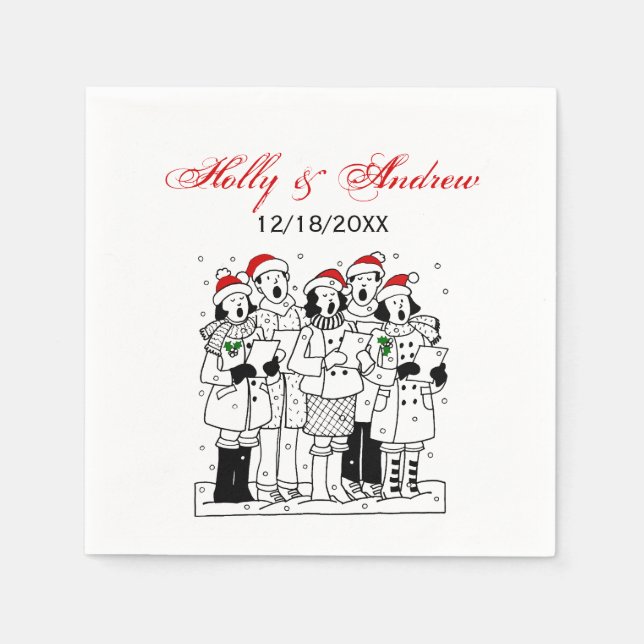 Serviette Jetable Caroleurs de Noël avec Noël de neige (Devant)