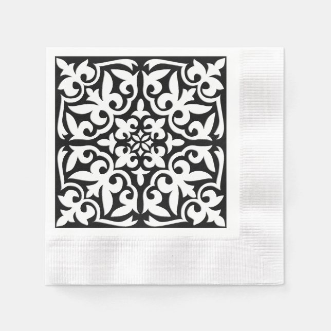 Serviette Jetable Carrelage marocain - noir avec arrière - plan blan (Devant)
