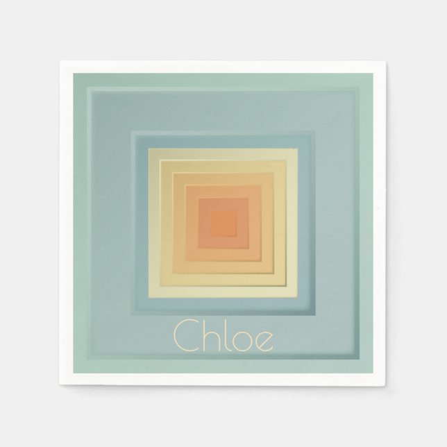 Serviette Jetable Carrés géométriques vintages (bleu clair et jaune) (Devant)