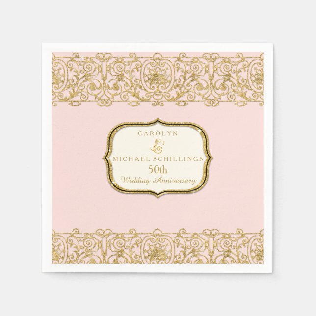 Serviette Jetable Célébration du 50e anniversaire du Mariage rose Go (Devant)