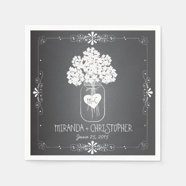Serviette Jetable Chalkboard Mason Jar Mariage personnalisé Napkin (Devant)
