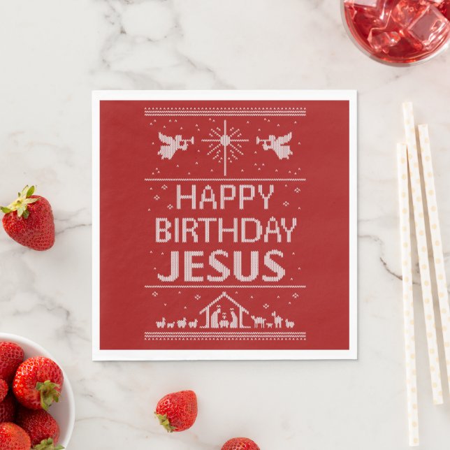 Serviette Jetable Chandail de Noël moche Joyeux Anniversaire Jésus R (En situation)