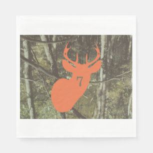 Serviette Jetable Chasse Camo en tête de Cerf Orange Anniversaire se