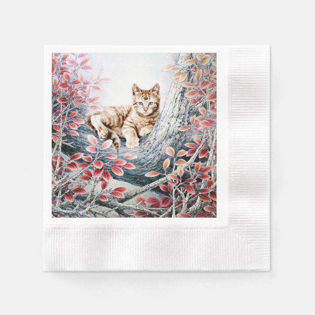 Serviette Jetable Chat chinois Art Chat Cat dans l'arbre (Devant)