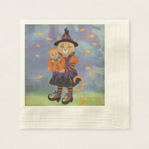 Serviette Jetable Chat et citrouille heureux Kitty de sorcière de