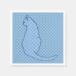 Serviette Jetable Chat japonais - Kimono bleu