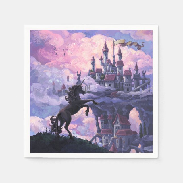 Serviette Jetable Château Licorne (Devant)