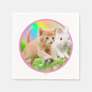 Serviette Jetable Chaton et lapin avec l'arc-en-ciel