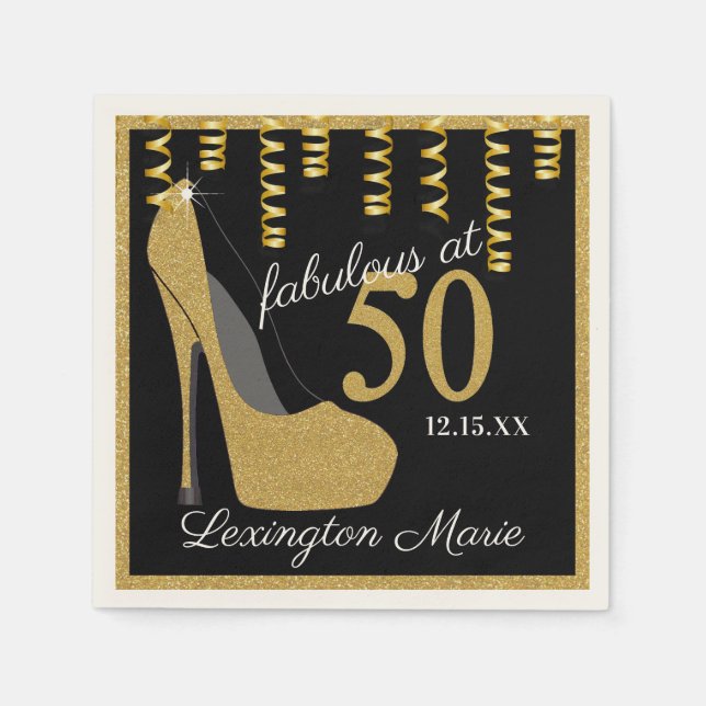 Serviette Jetable Chaussure à talon haute or fête d'anniversaire ave (Devant)
