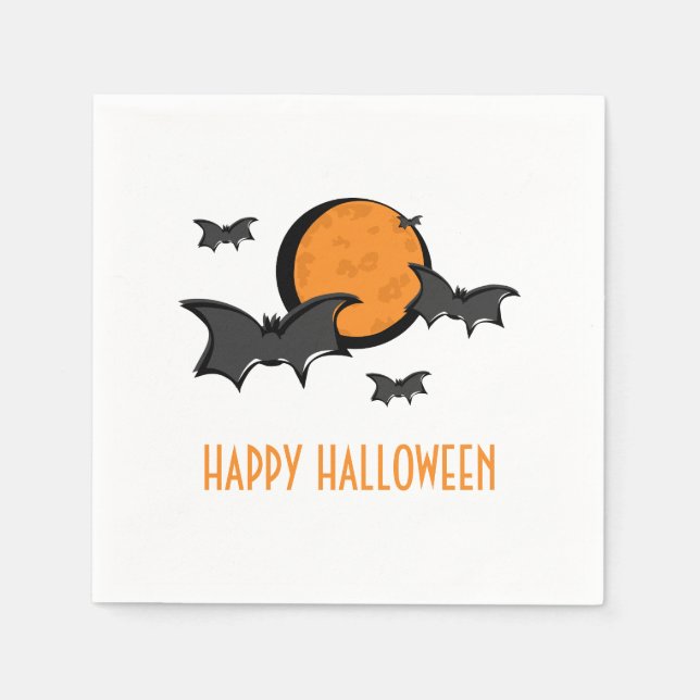 Serviette Jetable Chauves-souris et lune Halloween serviettes en pap (Devant)