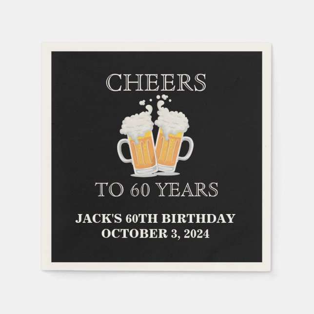 Serviette Jetable Cheers Surprise 60e Anniversaire Ecru Papier Napki (Devant)