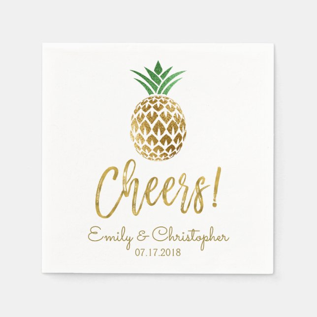 Serviette Jetable Cheers Tropical Hawaiian Mariage Ananas Blanc (Devant)
