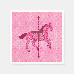 Serviette Jetable Cheval de carrousel - rose de fuchsia