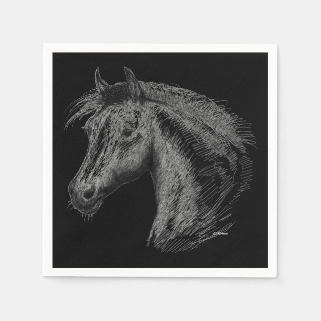 Serviette Jetable Cheval : Noir (Devant)