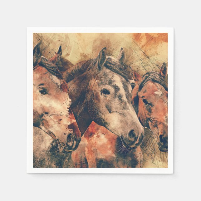Serviette Jetable Chevaux Peinture d'aquarelle artistique (Devant)