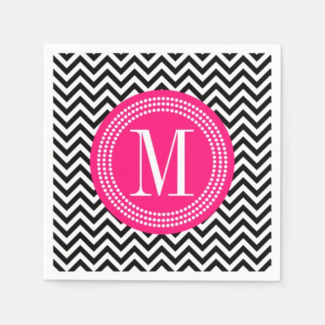 Serviette Jetable Chevron noir et blanc Zigzag Personalized monogram (Devant)