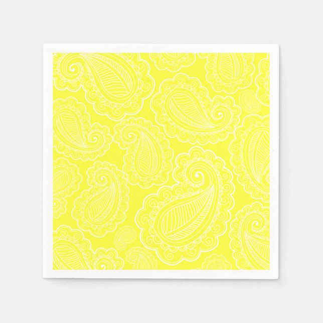 Serviette Jetable Chic Jaune Paisley Floral Design Mariage (Devant)