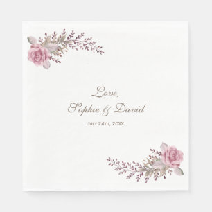 Serviette Jetable Chic Marsala Maroon Floral Mariage