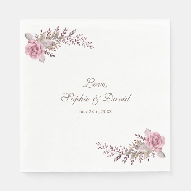 Serviette Jetable Chic Marsala Maroon Floral Mariage (Devant)