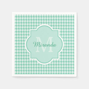Serviette Jetable Chic Monogram Mint Green Houndstooth Avec Nom