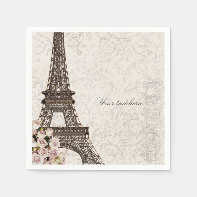 Serviette Jetable Chic Paris Tour Eiffel & Rose Elegance Party (Devant)