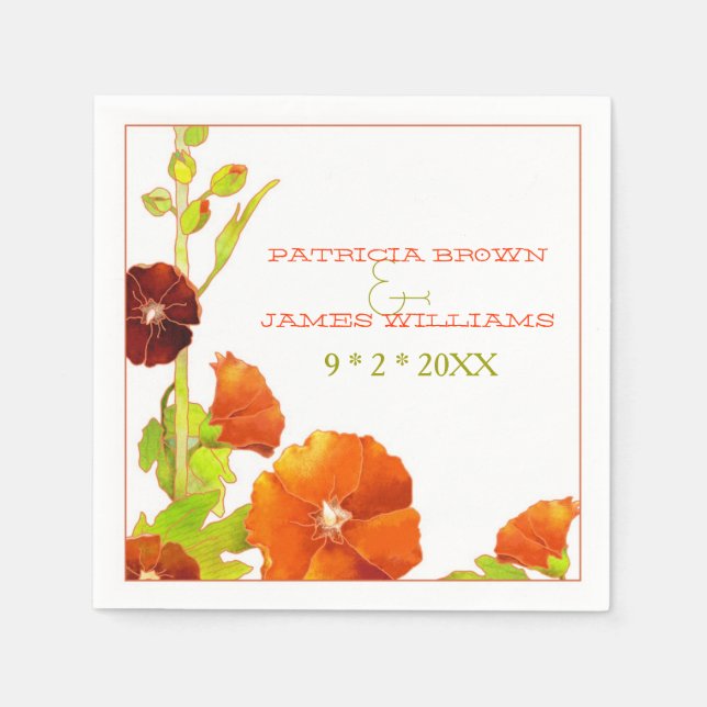 Serviette Jetable Chic Red Hollyhocks Floral Mariage (Devant)