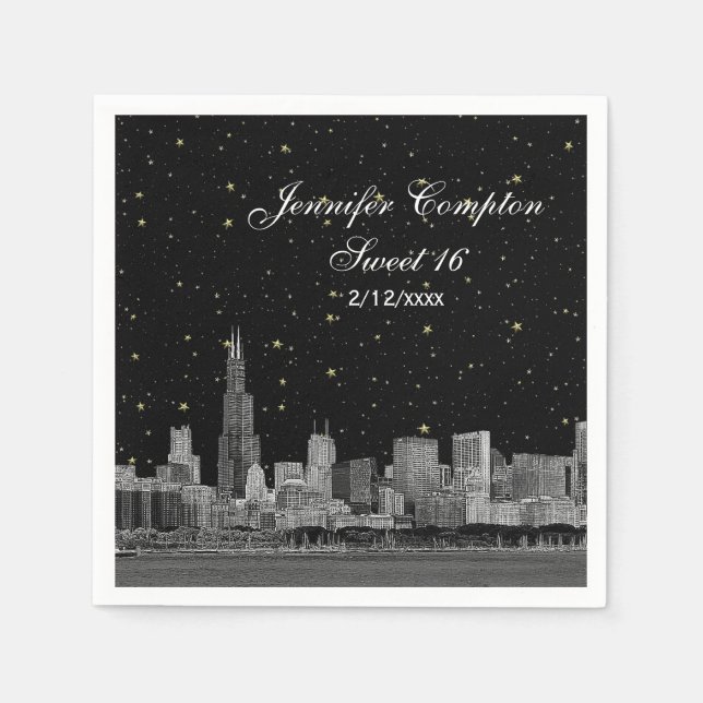 Serviette Jetable Chicago Skyline Etched Starry do-it-yourself BG Sw (Devant)