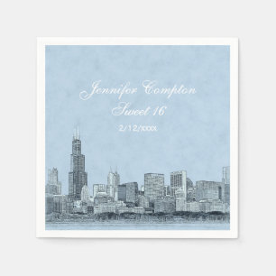 Serviette Jetable Chicago Skyline Fond Bleu Clair Sweet 16