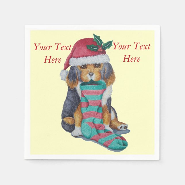 Serviette Jetable chiot noir et brun mignon vêtu pour noël (Devant)